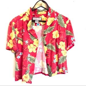 Vintage cropped Hawaiian tropical Shirt red floral